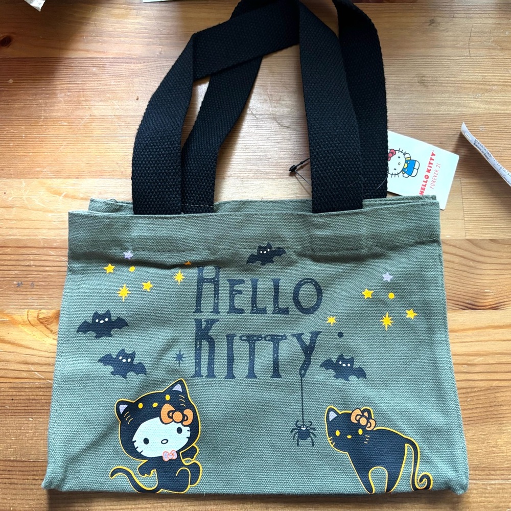 Hello Kitty Halloween Canvas bag in Olive army green color. Cute, New With Tags.
